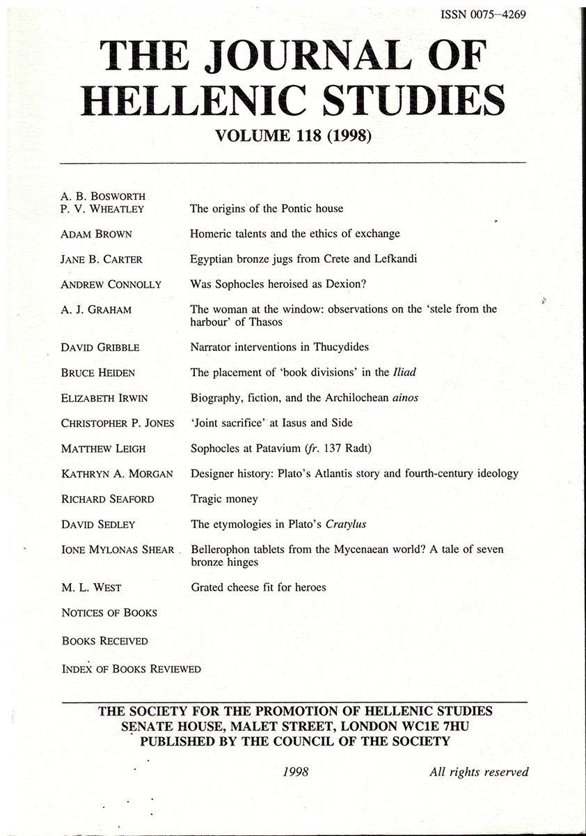 Image for The Journal of Hellenic Studies. Volume 118 (1998) The Journal of Hellenic Studies. Volume 118 (1998)