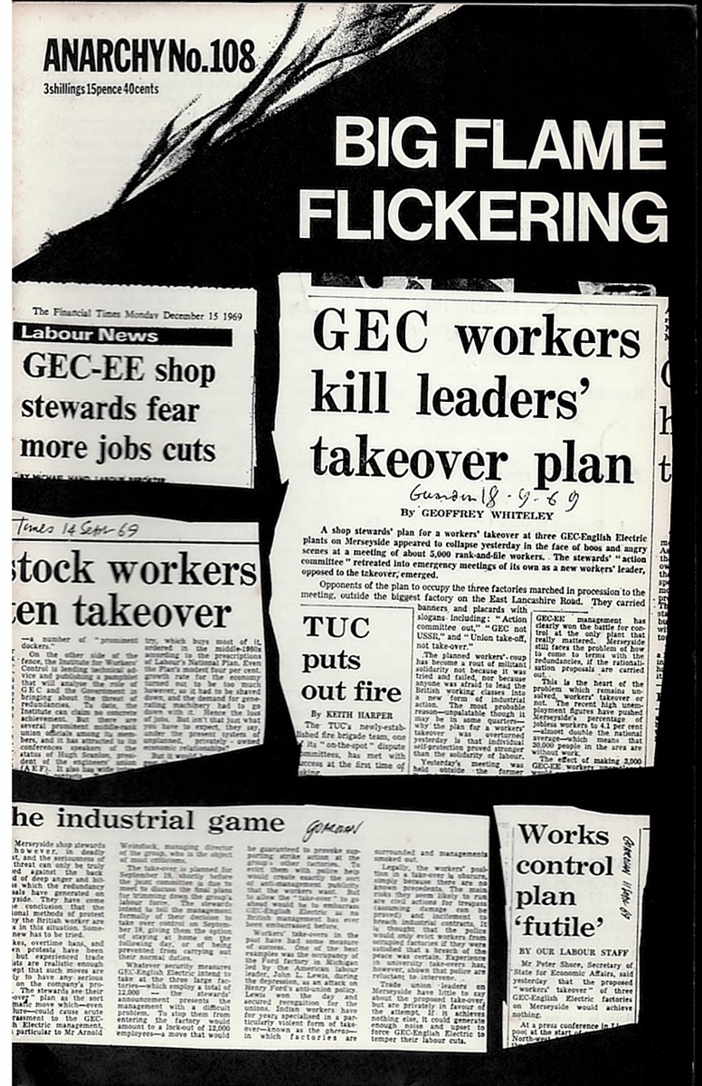 Big Flame Flickering - Observations on Anarchy 104 - Remembering Martin Small - Two Occasions: Round House & Fun Fair. Anarchy 108 (Vol. 10 No. 2) February 1970