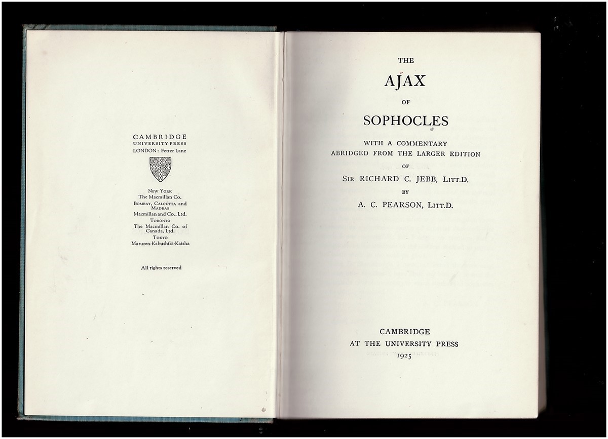 SOPHOCLES, RICHARD C. JEBB, A. C. PEARSON - Ajax