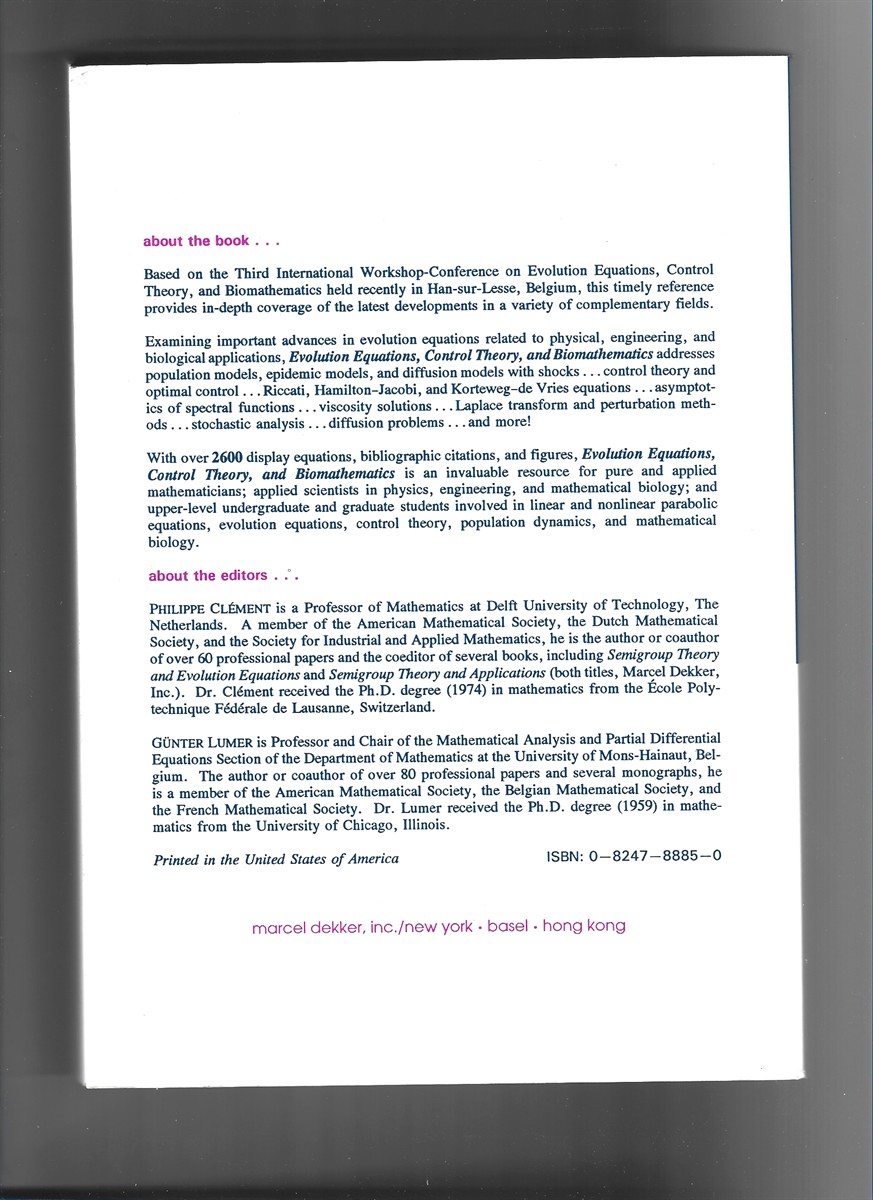 CLMENT, PHILIPPE & GNTER LUMER - Evolution Equations, Control Theory, and Biomathematics (Lecture Notes in Pure and Applied Mathematics. Volume 155)