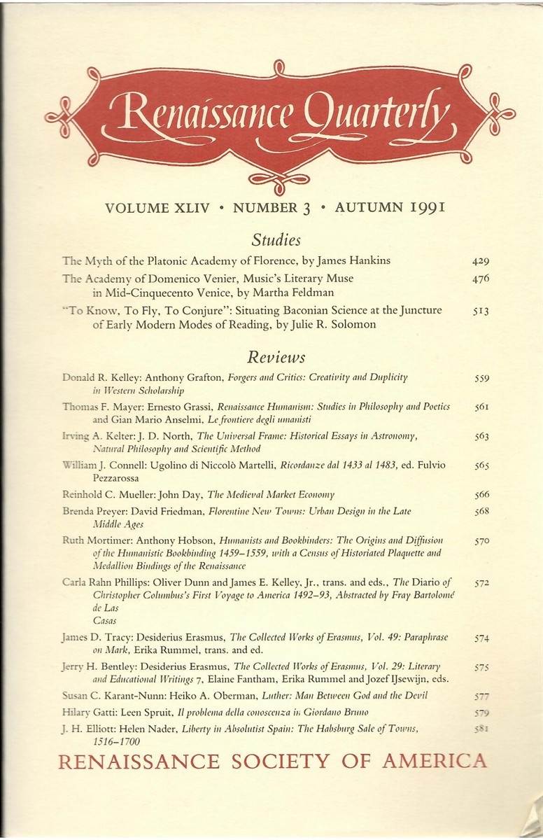 Renaissance Quarterly. Volume XLIV. Number 3 Autumn 1991