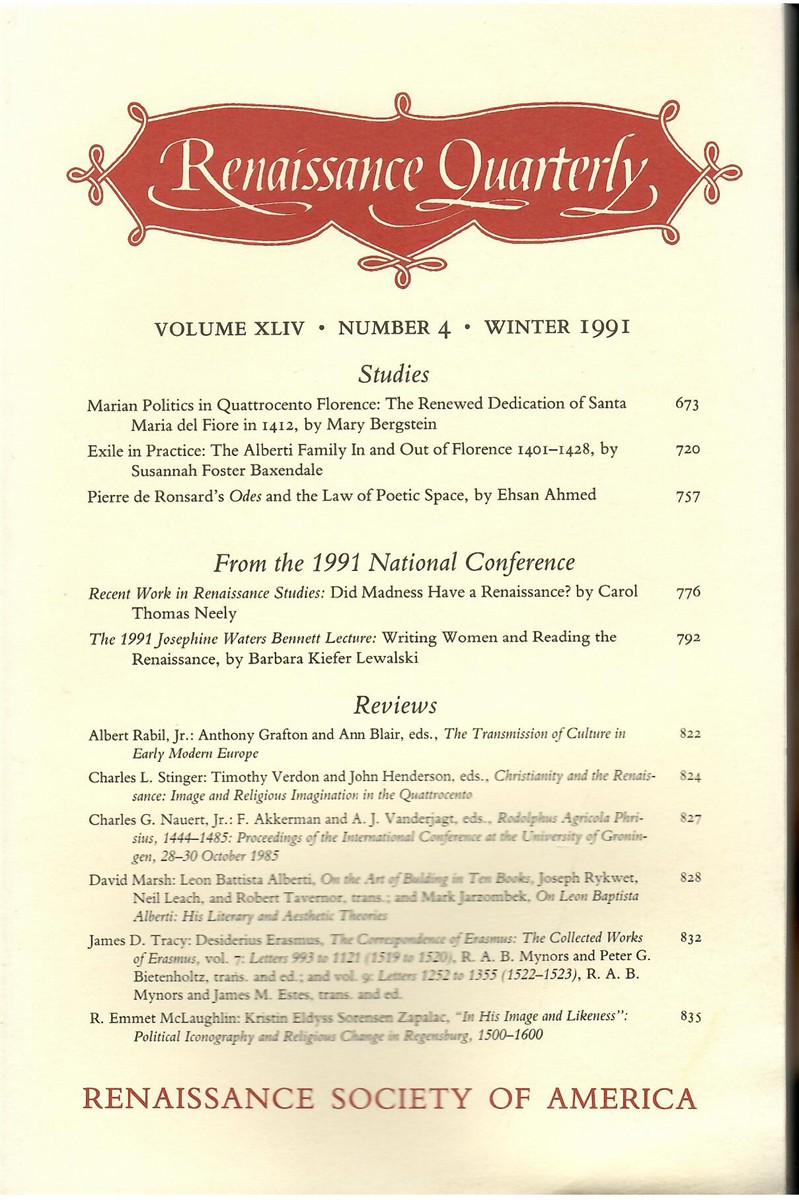 Renaissance Quarterly. Volume XLIV. Number 4 Winter 1991