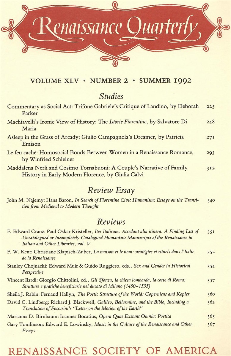 Renaissance Quarterly. Volume XLV. Number 2. Summer 1992