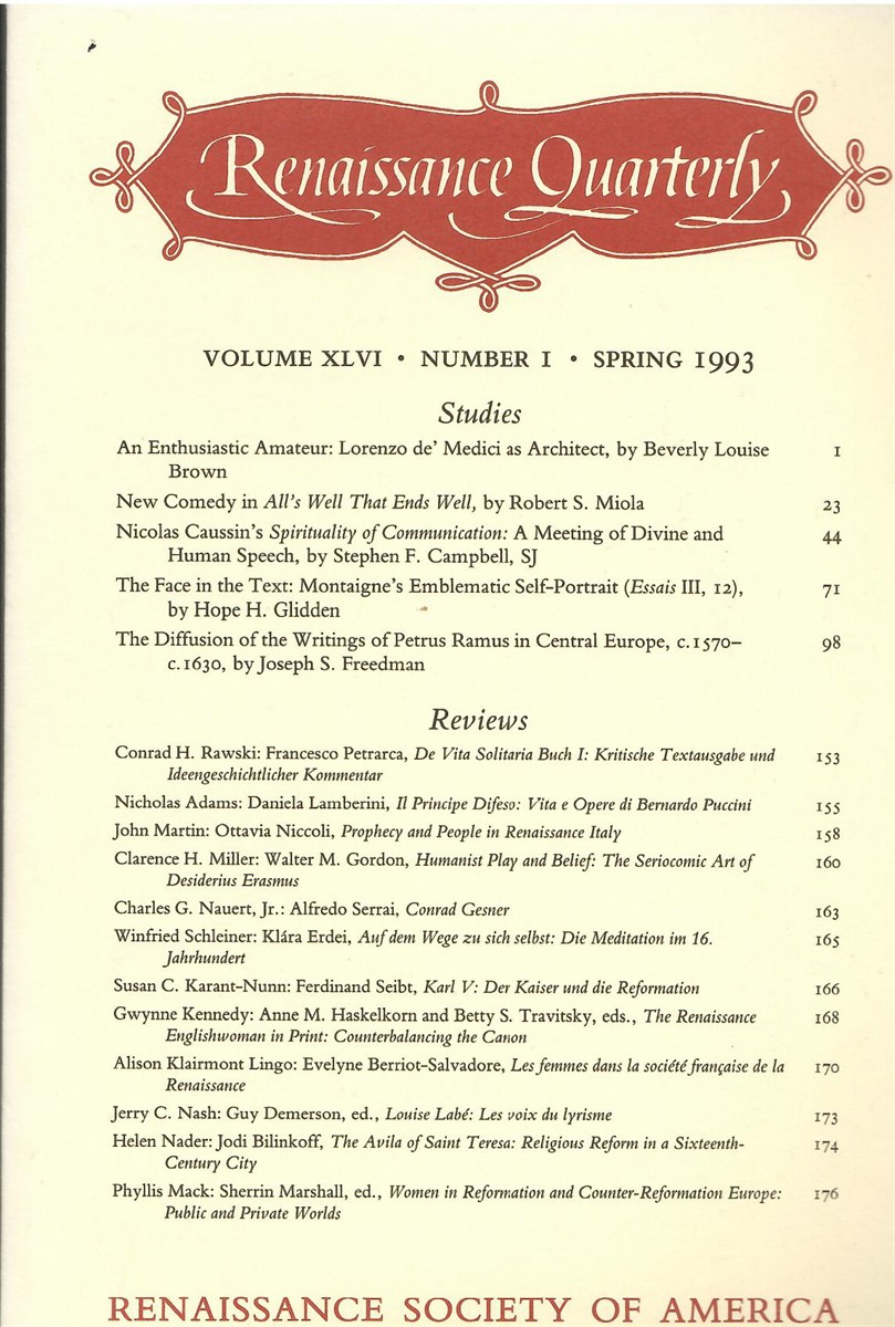 Renaissance Quarterly. Volume XLVI. Number 1. Spring 1993