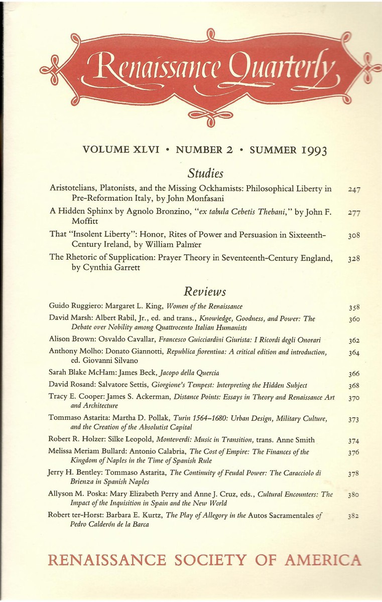 Renaissance Quarterly. Volume XLVI. Number 2. Summer 1993