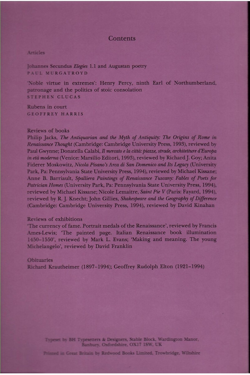 SOCIETY FOR RENAISSANCE STUDIES - Renaissance Studies. Journal of the Society for Renaissance Studies. Volume 9. Number 3 September 1995.