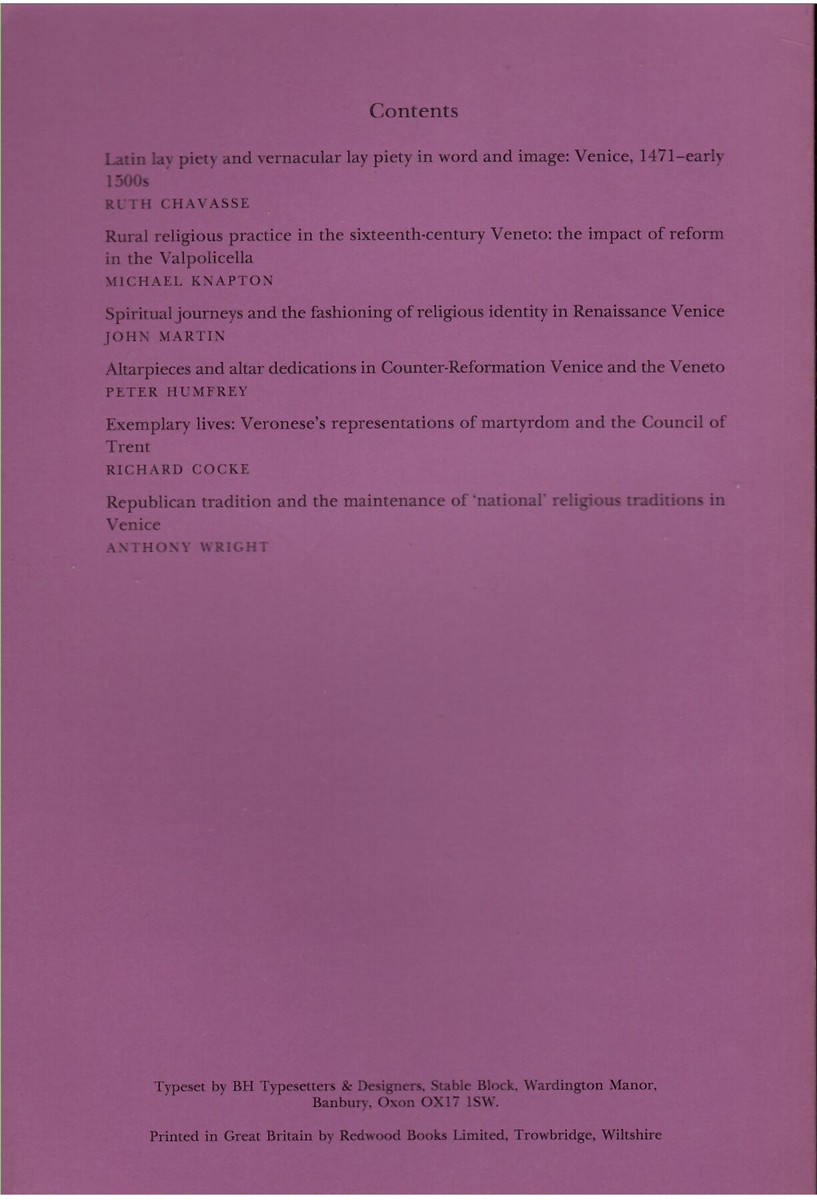 SOCIETY FOR RENAISSANCE STUDIES - Renaissance Studies. Journal of the Society for Renaissance Studies. Volume 10. Number 3 September 1996 Conformity and Dissent in Renaissance Venice
