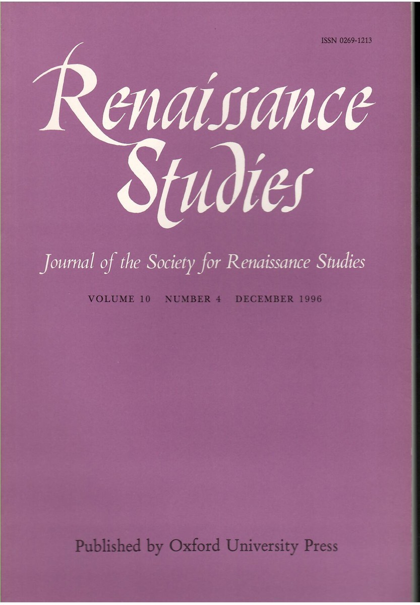 Image for Renaissance Studies. Journal of the Society for Renaissance Studies. Volume 10. Number 4 December 1996 Renaissance Studies. Journal of the Society for Renaissance Studies. Volume 10. Number 4 December 1996