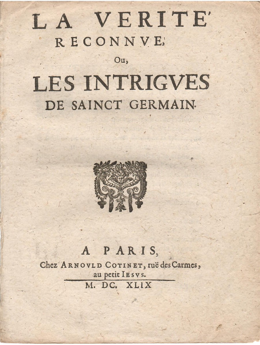 La Verit Reconnue, Ou Les Intrigues De Sainct Germain