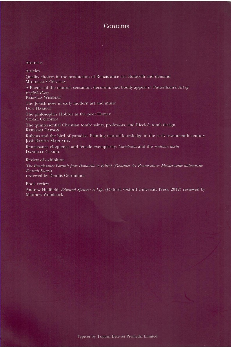 Renaissance Studies. Journal of the Society for Renaissance Studies. Volume 28. Number 1 February 2014