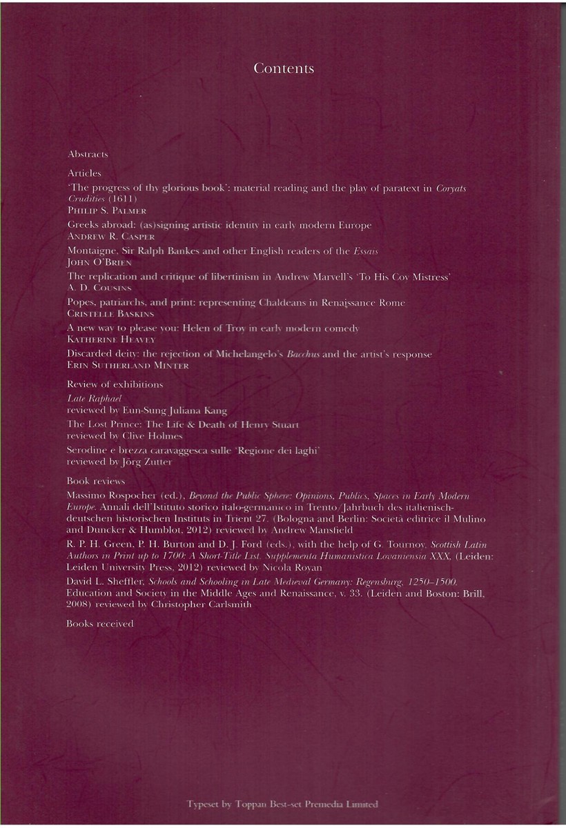 Renaissance Studies. Journal of the Society for Renaissance Studies. Volume 28. Number 3 June 2014