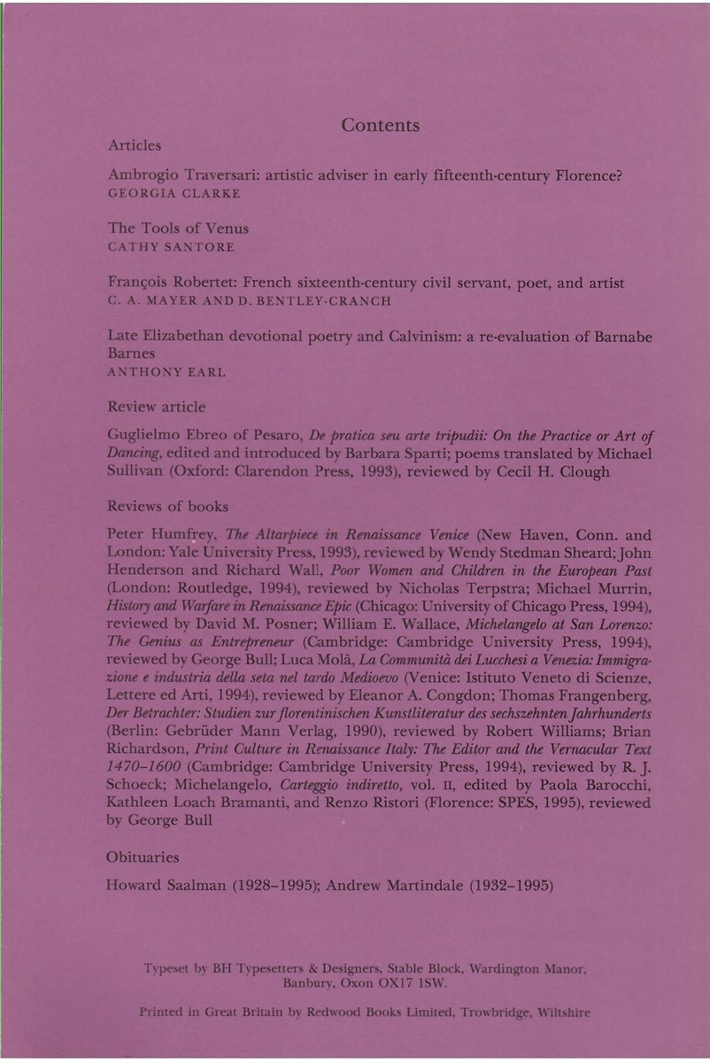 Renaissance Studies. Journal of the Society for Renaissance Studies. Volume 11. Number 3. September 1997