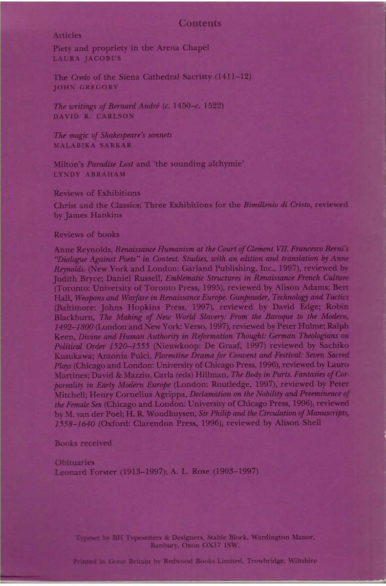 Renaissance Studies. Journal of the Society for Renaissance Studies. Volume 12. Number 2. June 1998