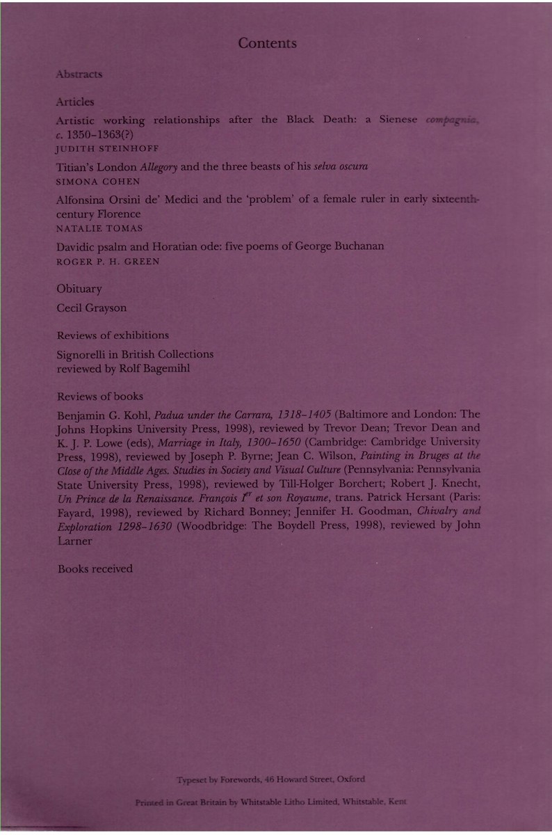 Renaissance Studies. Journal of the Society for Renaissance Studies. Volume 14. Number 1. March 2000
