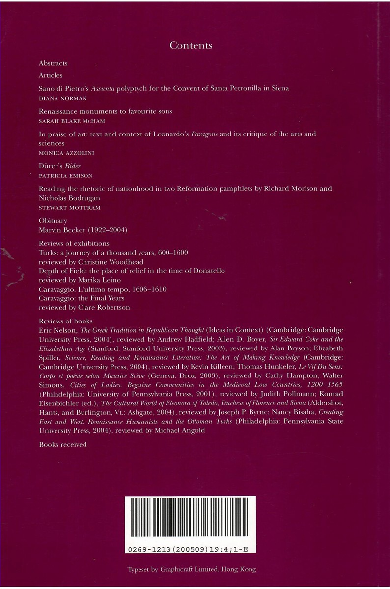 Renaissance Studies. Journal of the Society for Renaissance Studies. Volume 19 Number 4. September 2005