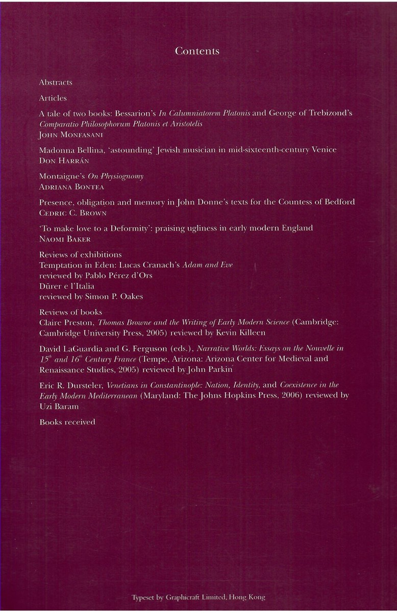 Image for Renaissance Studies. Journal of the Society for Renaissance Studies. Volume 22 Number 1 February 2008 Renaissance Studies. Journal of the Society for Renaissance Studies. Volume 22 Number 1 February 2008