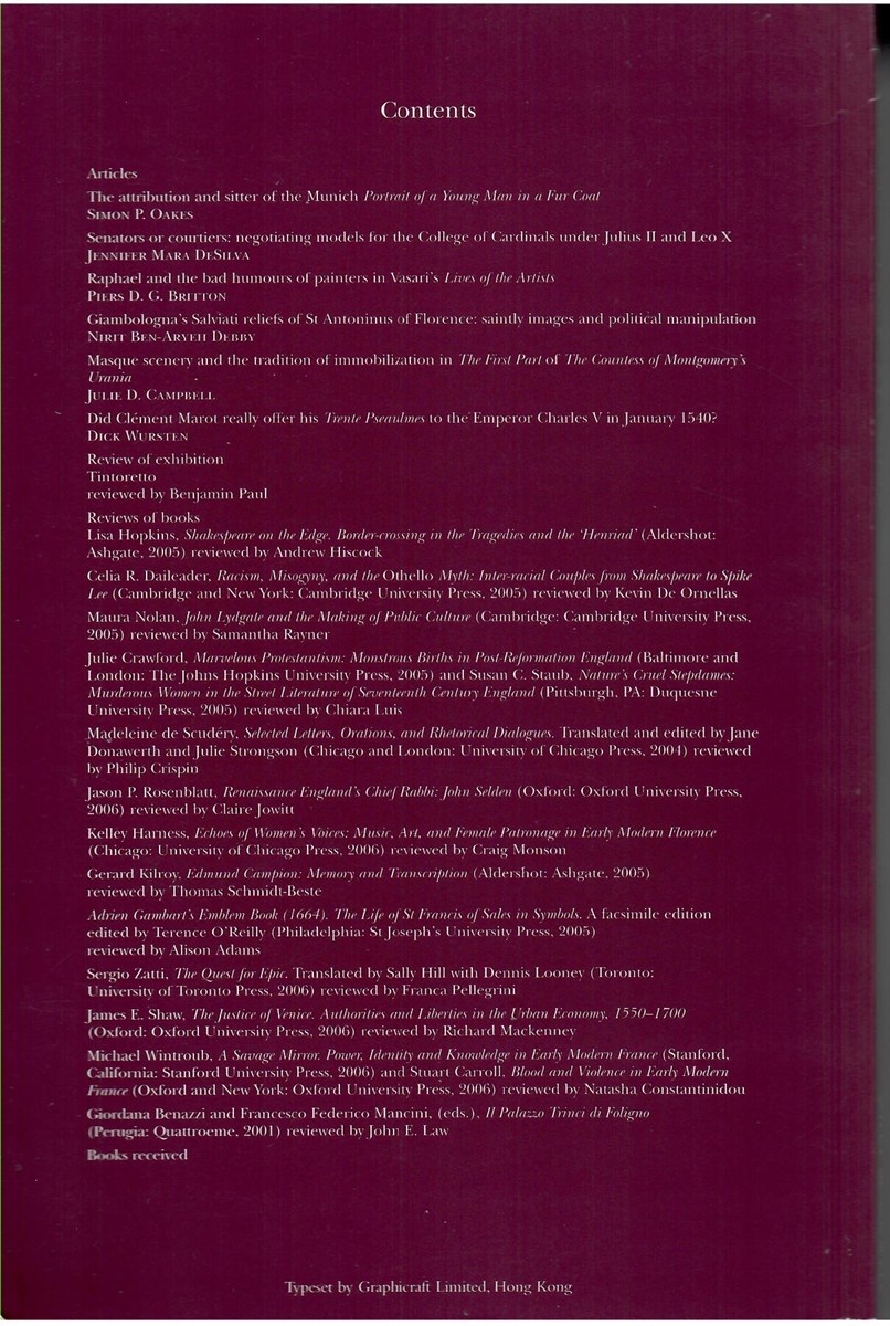 Image for Renaissance Studies. Journal of the Society for Renaissance Studies. Volume 22 Number 2 April 2008 Renaissance Studies. Journal of the Society for Renaissance Studies. Volume 22 Number 2 April 2008