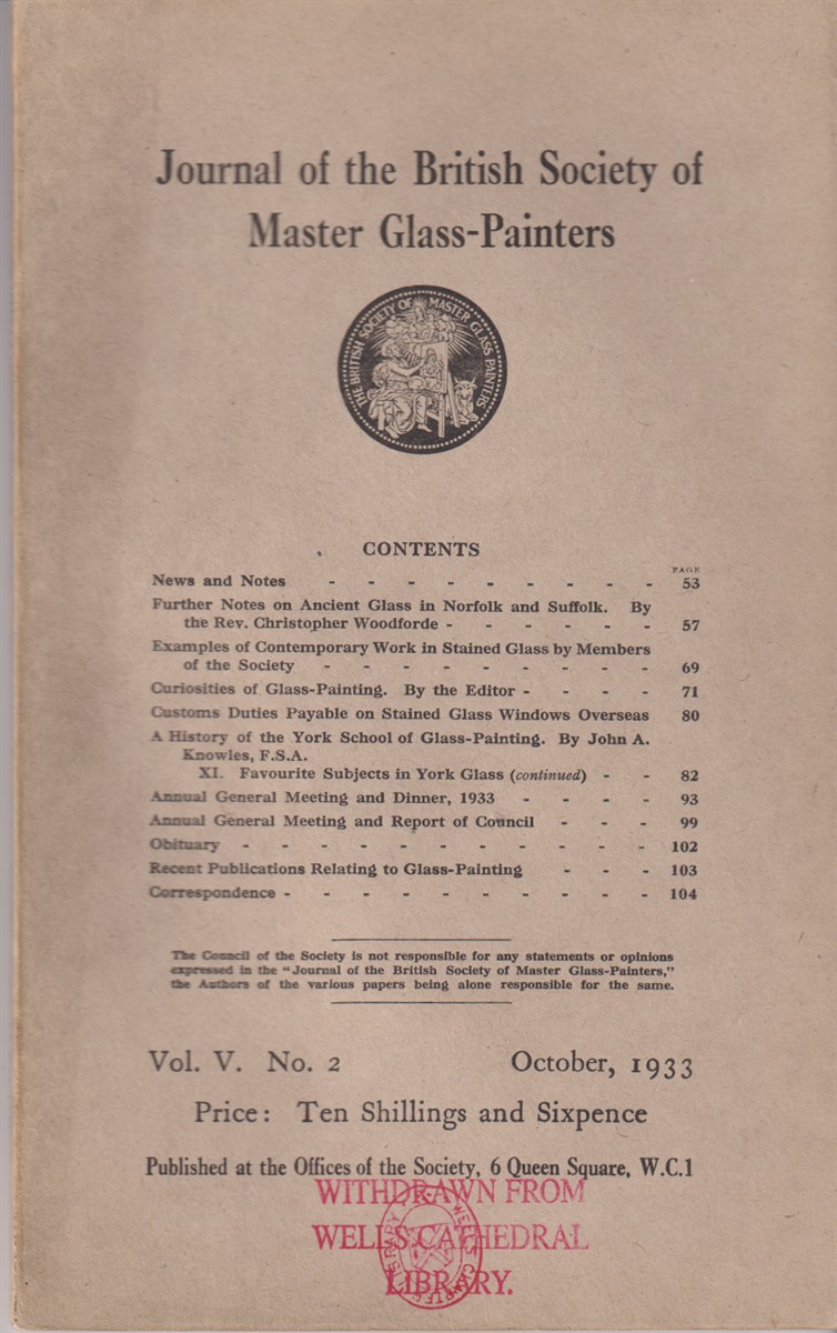 Image for Journal of the British Society of Master Glass-Painters. Vol. V No. 2 October, 1933 Journal of the British Society of Master Glass-Painters. Vol. V No. 2 October, 1933