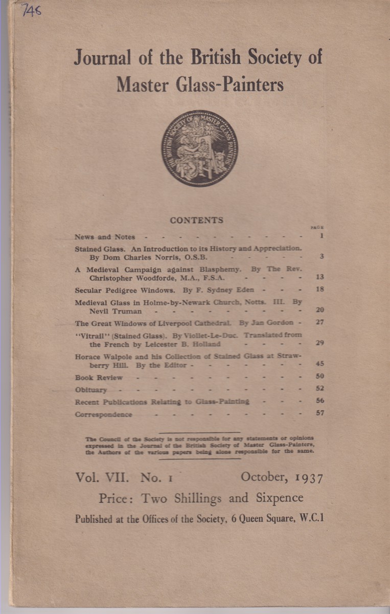 Image for Journal of the British Society of Master Glass-Painters. Vol. VII No. 1 October, 1937 Journal of the British Society of Master Glass-Painters. Vol. VII No. 1 October, 1937