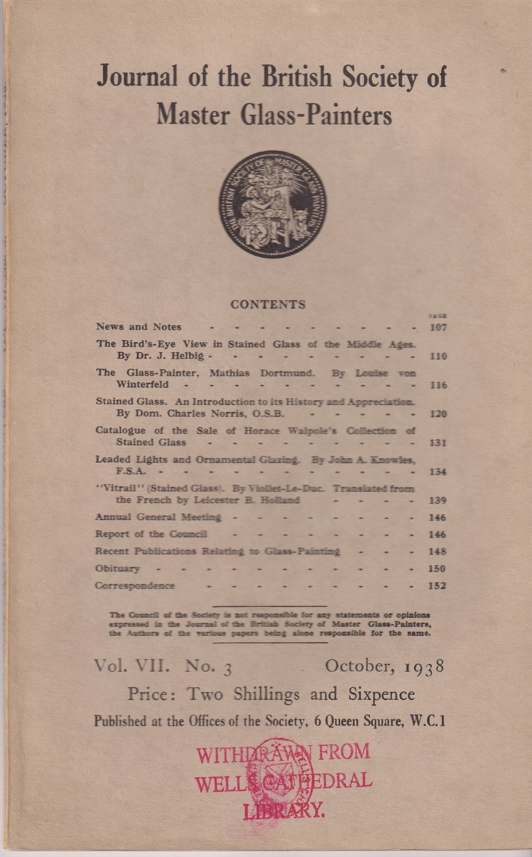 Image for Journal of the British Society of Master Glass-Painters. Vol. VII No. 3 October, 1938 Journal of the British Society of Master Glass-Painters. Vol. VII No. 3 October, 1938