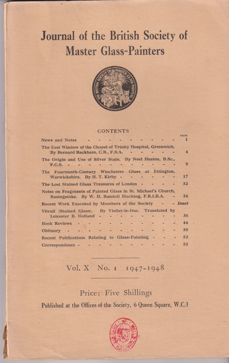 Image for Journal of the British Society of Master Glass-Painters. Vol. X No. 1. 1947-1948 Journal of the British Society of Master Glass-Painters. Vol. X No. 1. 1947-1948