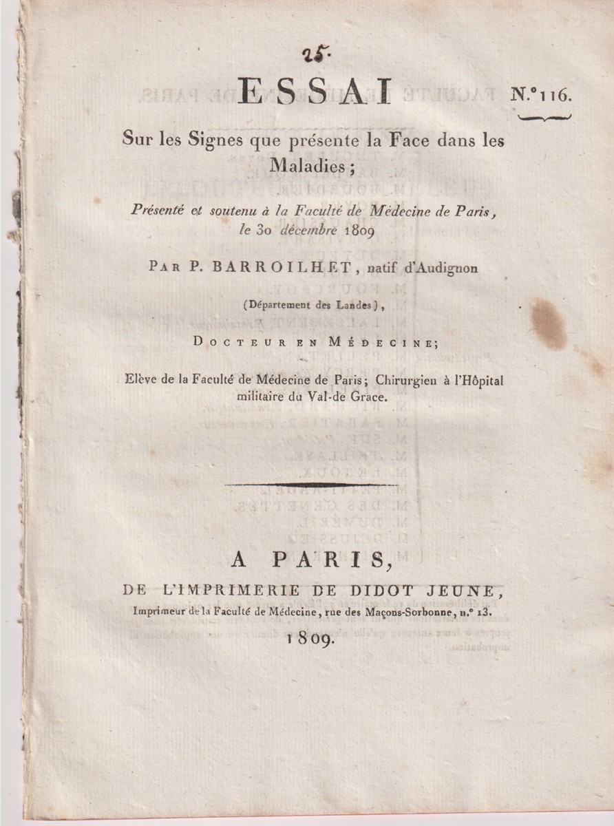 Essai Sur Les Signes Que Prsente La Face Dans Les Maladies. Prsent Et Soutenu La Facult De Mdecine De Paris.