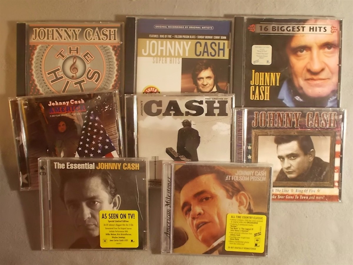 8 Johnny Cash Cds: America - a 200 Year Salute in Story and Song, At Folsom Prison, Essential Johnny Cash, 16 Biggest Hits, Legend of Johnny Cash, the Hits, all American Country, Super Hits