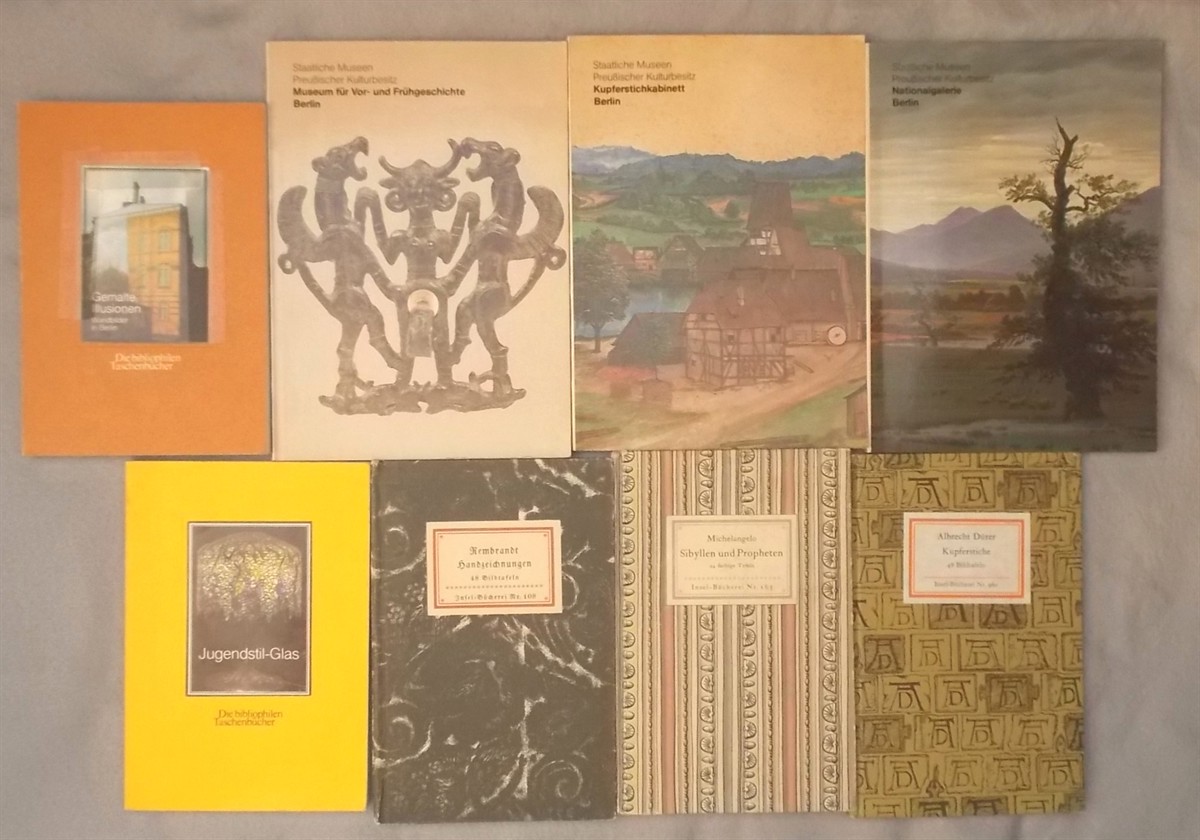 8 Art Books in with German Text: Albrecht Durer, Michelangelo, Rembrandt, Jugenstil-Glas, Gemalte Illusionen, Museum Fur Vor- Und Fruhgeschichte Berlin, Kupferstichkabinett Berlin, Nationalgalerie Berlin [Text Auf Deutsch]