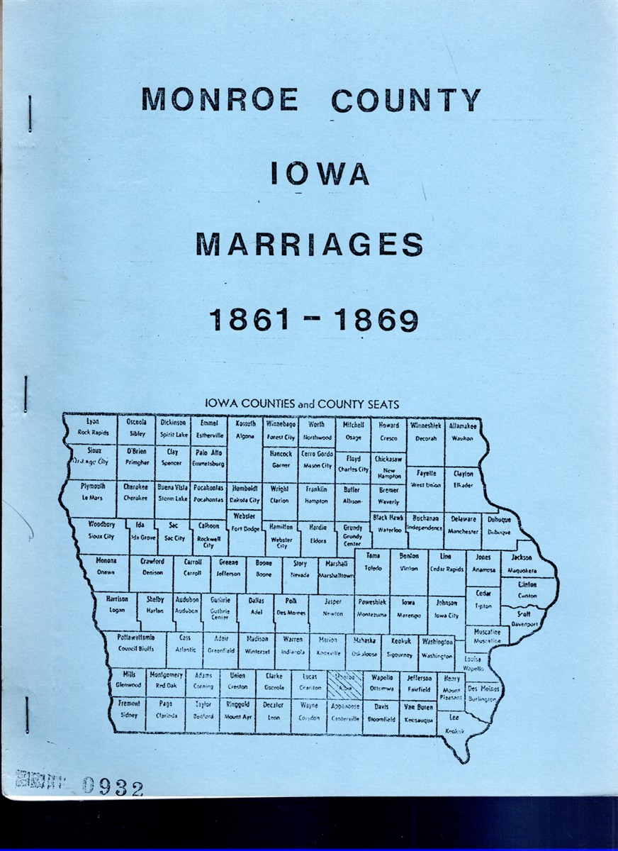 Image for Monroe County, Iowa Marriages Book II Jan 1861-Jul 1869 Monroe County, Iowa Marriages Book II Jan 1861-Jul 1869