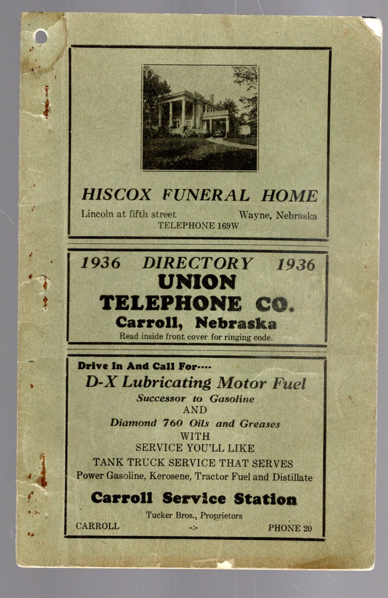 1936 Directory Union Telephone Co. Carroll, Nebraska
