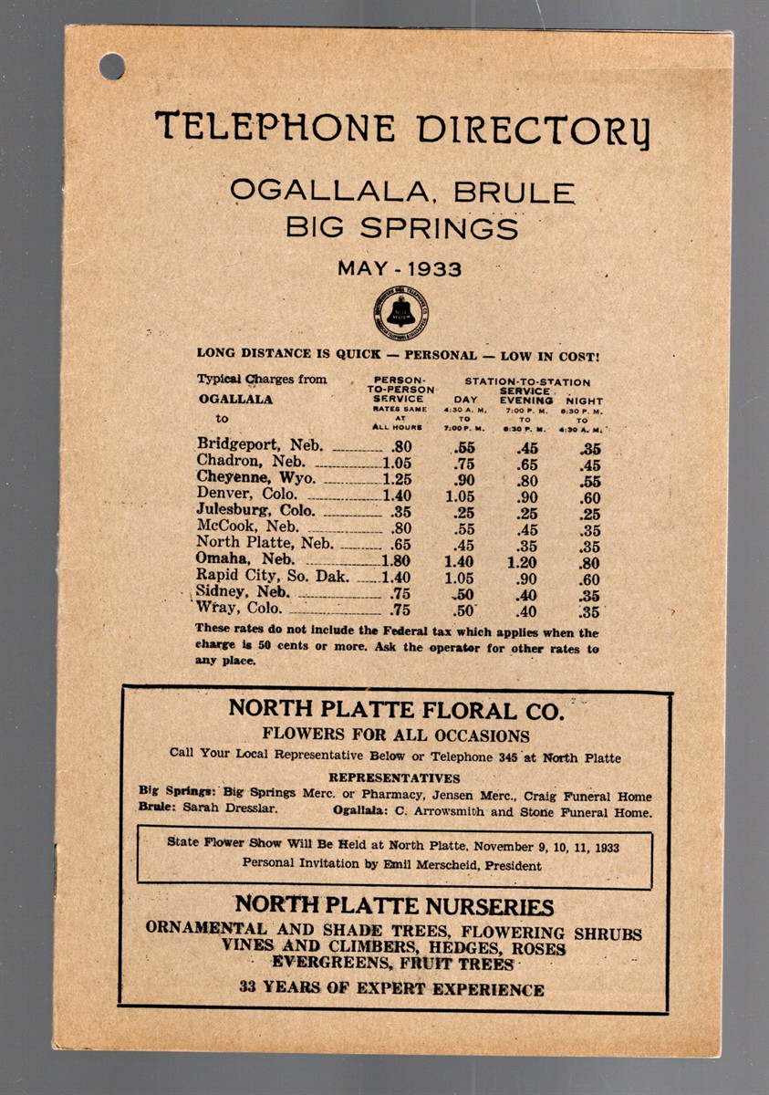 Telephone Directory Ogallala, Brule, Big Springs May 1933