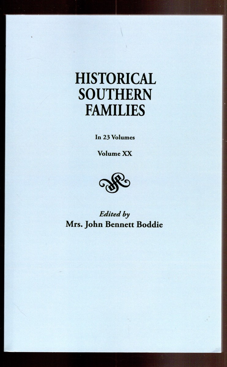 Image for Historical Southern Families Volume XX Historical Southern Families Volume XX