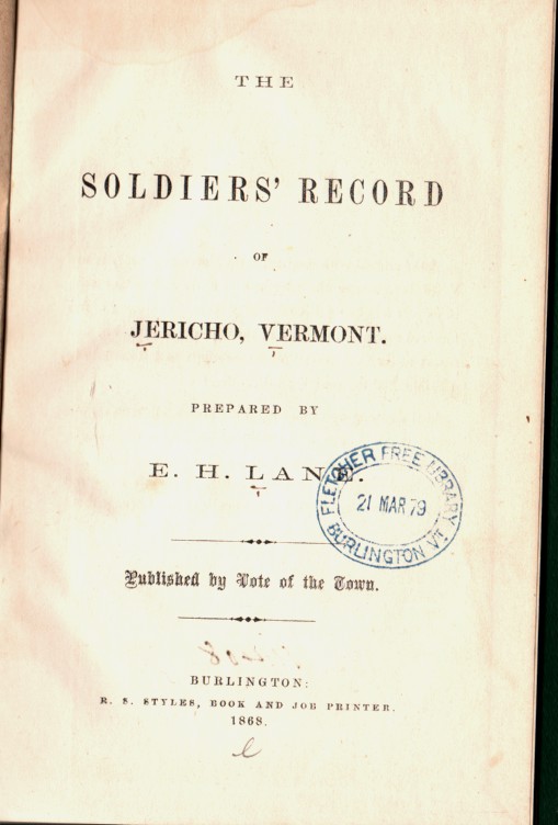 LANE, E. H - The Soldiers' Record of Jericho, Vermont