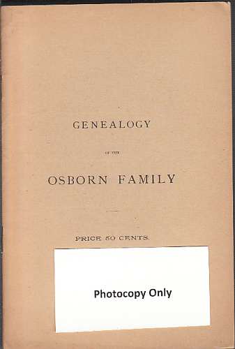 Image for Genealogy of the Osborn family from 1755 to 1891 (Photocopy Only)