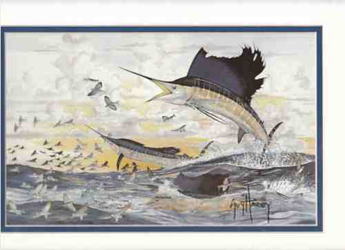 HARVEY, GUY - Sail Fish (Two Jumping After Flying Fish School) (Artist Signed Print)