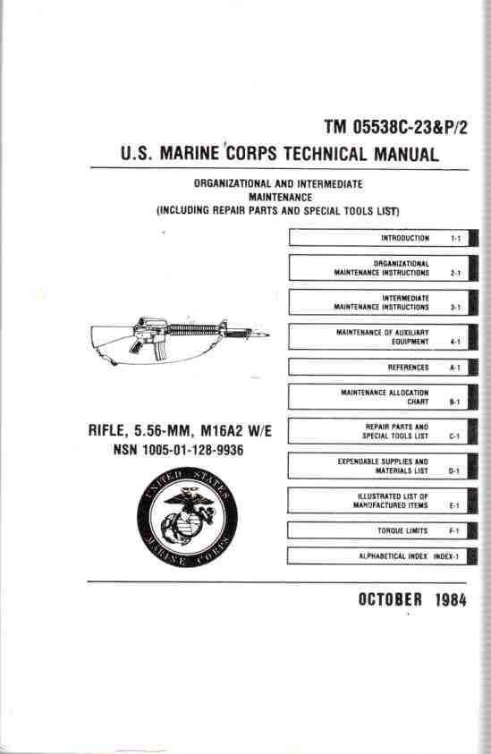Image for U. S. Marine Corps Technical Manual Organizational and Intermediate Maintenance: Tm 05538C-23 & P/2-Rifle, 5.56-Mm, M16a2 W/E Nsn 1005-01-128-9936 by U. S. Marine Corps by U. S. Marine Corps