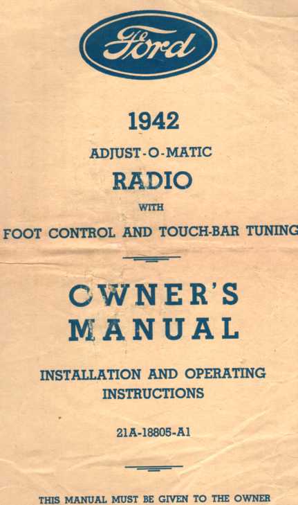 Image for FORD 1942 Adjust-o-matic Radio Owner's Manual