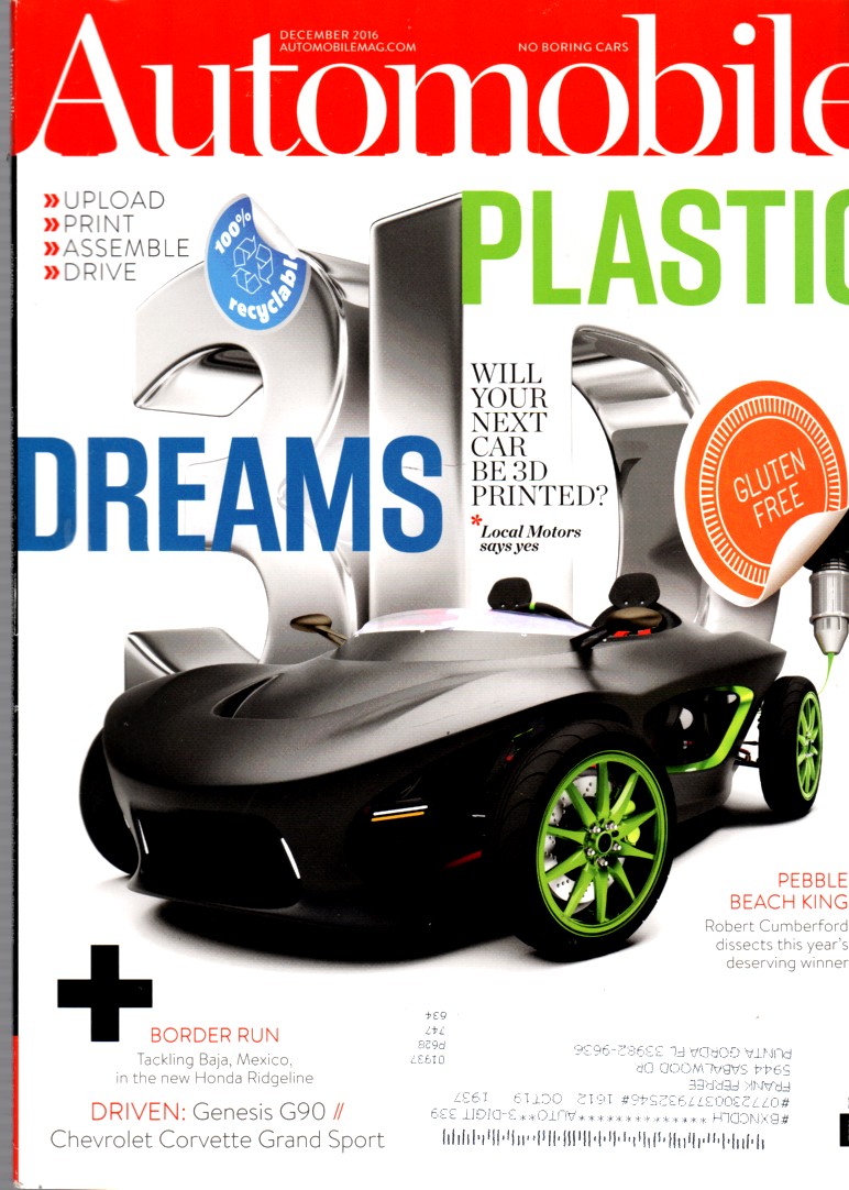 Image for Automobile December 2016 Plastic Dreams - Will Your Next Car be 3D Printed?