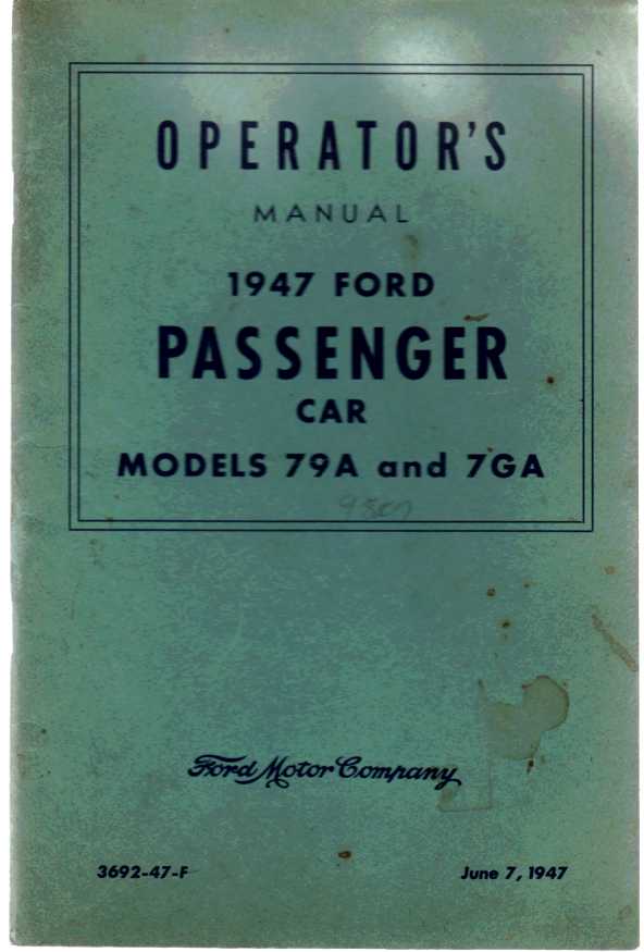 Image for Operator's Manual; 1947 Ford Passenger Car, Model 79A and 7GA
