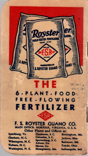 ROYSTER - Royster 6 Plant Food Free Flowing Fertilizer Memo Book-Calendar 1949-50