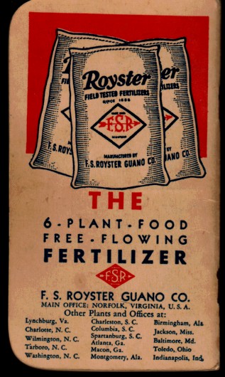 ROYSTER - Royster 6 Plant Food Free Flowing Fertilizer Memo Book-Calendar 1948-49