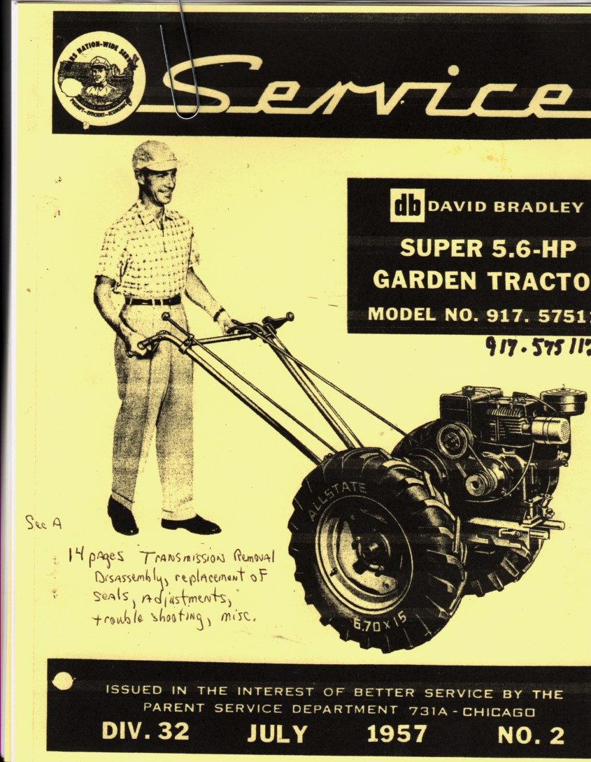Image for David Bradley Super 5.6 HP Garden Tractor,  No 917.575112 Setting up and operating instructions and parts list for Transmission, Chassis, Speed Changer, etc.
