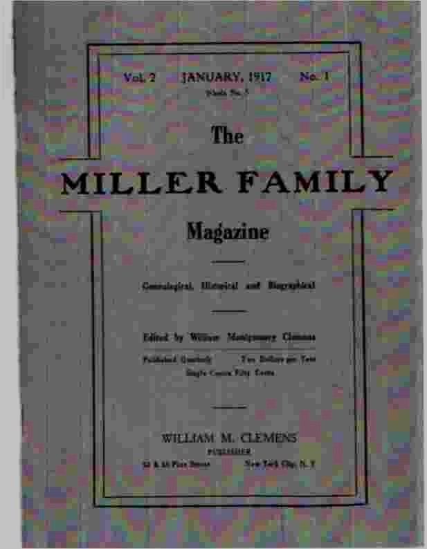 CLEMENS, WILLIAM M. - The Miller Family Magazine, January 1917, Vol 2, No. 1