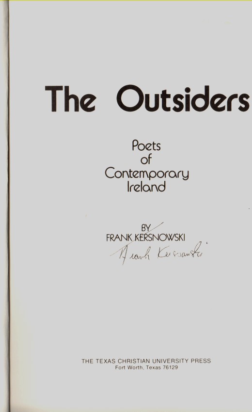 KERNOWSKI, FRANK - The Outsiders Poets of Contemporary Ireland
