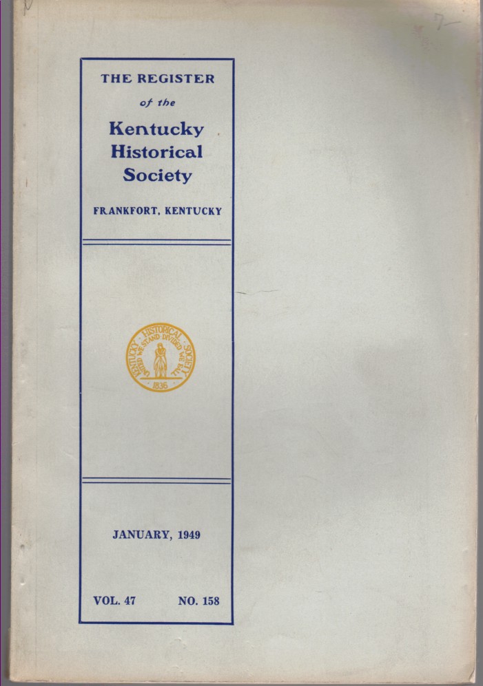 Image for The Register of the Kentucky Historical Society Vol.47 No. 158 January 1949