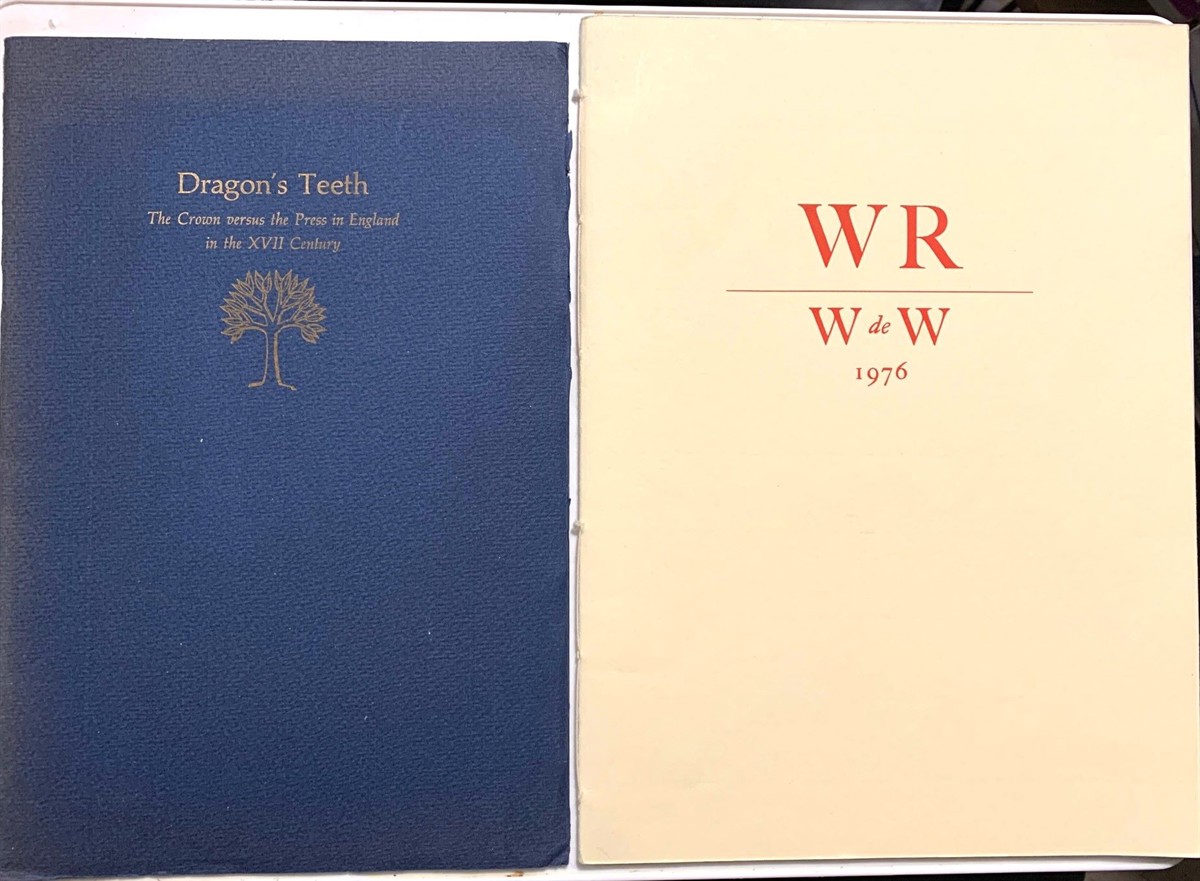 [2 Items] a Printer's Salute to England on America's Bicentennial, Together with Dragon's Teeth, the Crown Versus the Press in England