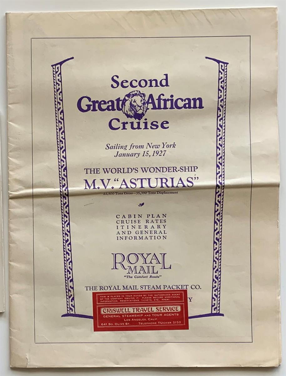 Image for Second Great African Cruise, Sailing from New York, January 15, 1927; the World's Wonder-Ship, M. V. "Asturias". Cabin Plan, Cruise Rates, Itinerary, and General Information.