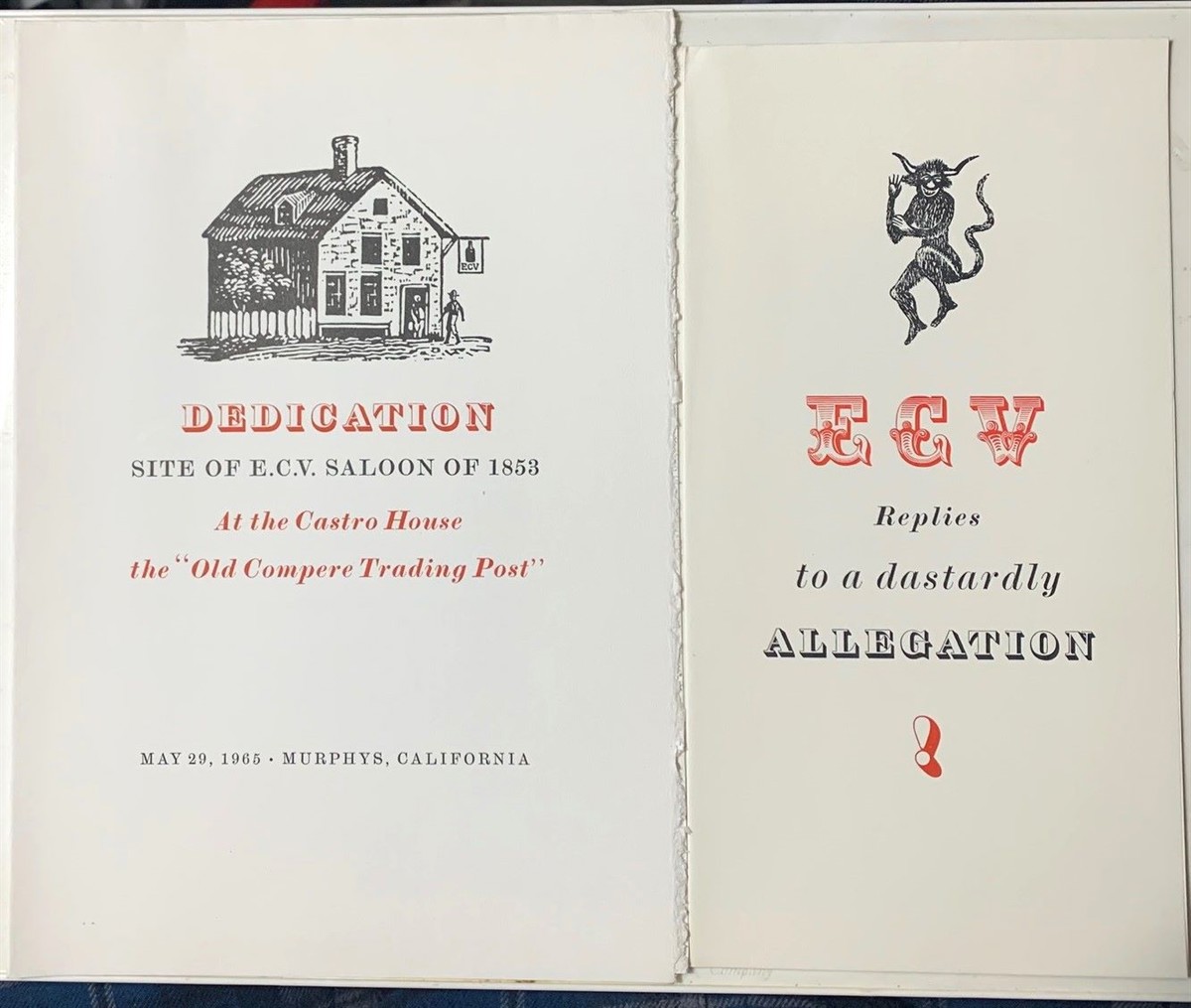 [2 Items] Program: Dedication Site of E. C. V. Saloon of 1853, At the Castro House, the 