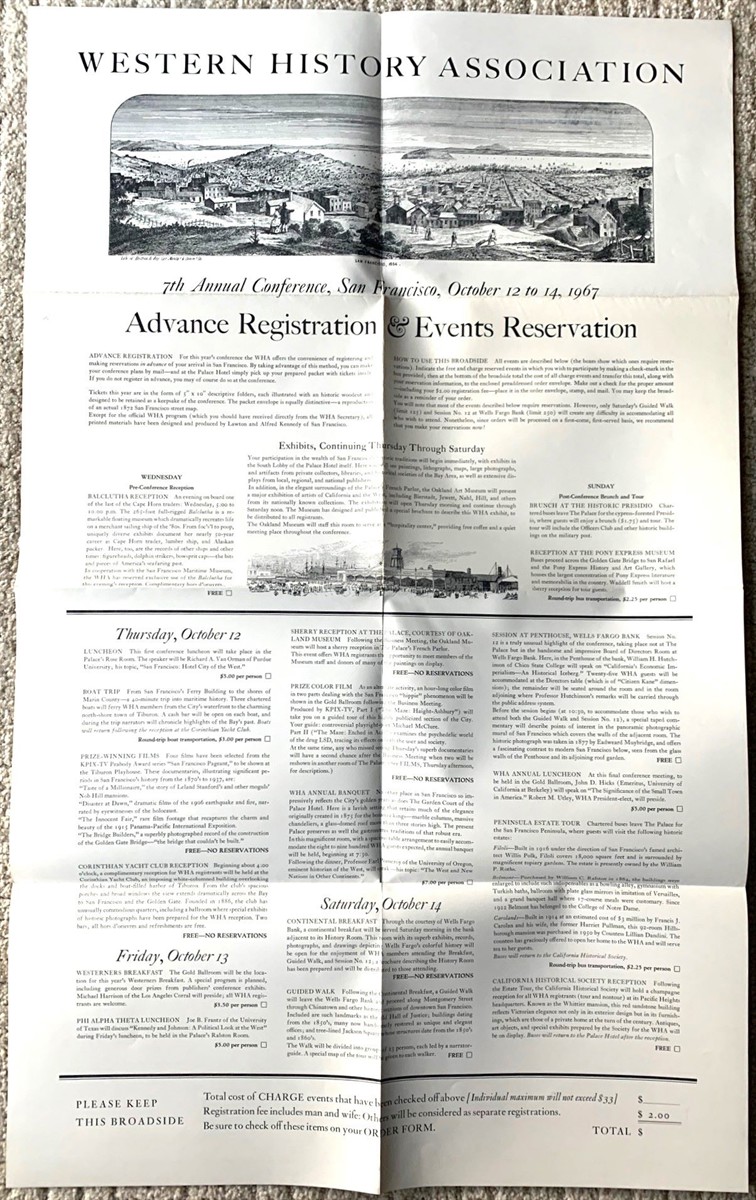 Broadside: Western History Association, 7th Annual Conference, San Francisco, 1967