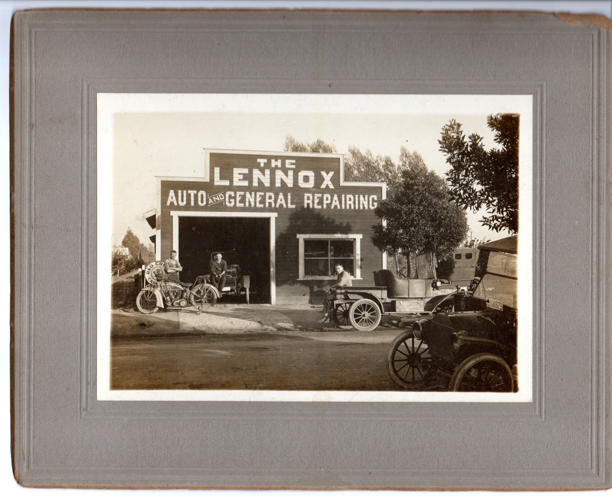 Vintage Silver Print Scene Showing the Shop the Lennox Auto and General Repairing